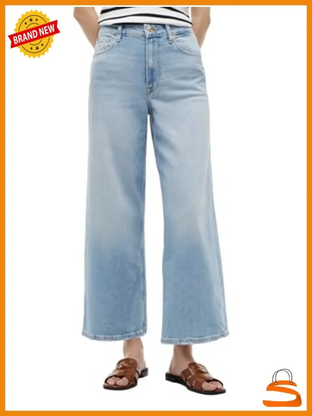 High Rise Wide Leg Jeans with Stretch Cotton Blend